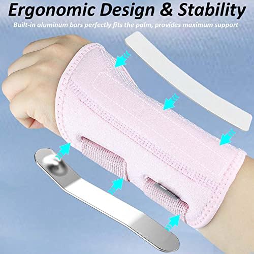 Compression Wrist Brace for Men and Women, Recovery Night Wrist Sleep Support Brace - Adjustable Support Splint for Wrist Pain, Carpal Tunnel, Arthritis, Tendonitis (Pink, Left Hand, Small/Medium)