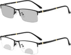 Transition Photochromic Rectangular Frame Bifocal Reading Glasses For Men Women Clear Sunglasses Readers UV400 (black, 0.00/+1.50 magnification)