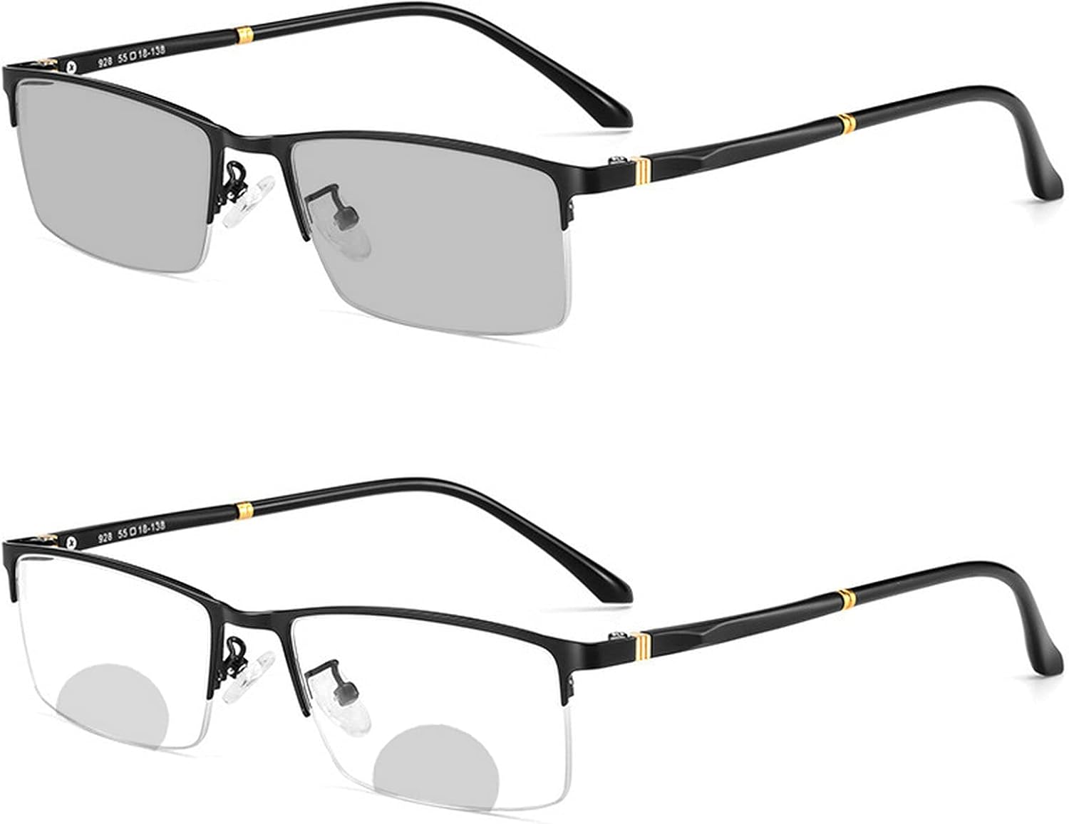 Transition Photochromic Rectangular Frame Bifocal Reading Glasses For Men Women Clear Sunglasses Readers UV400 (black, 0.00/+1.50 magnification)