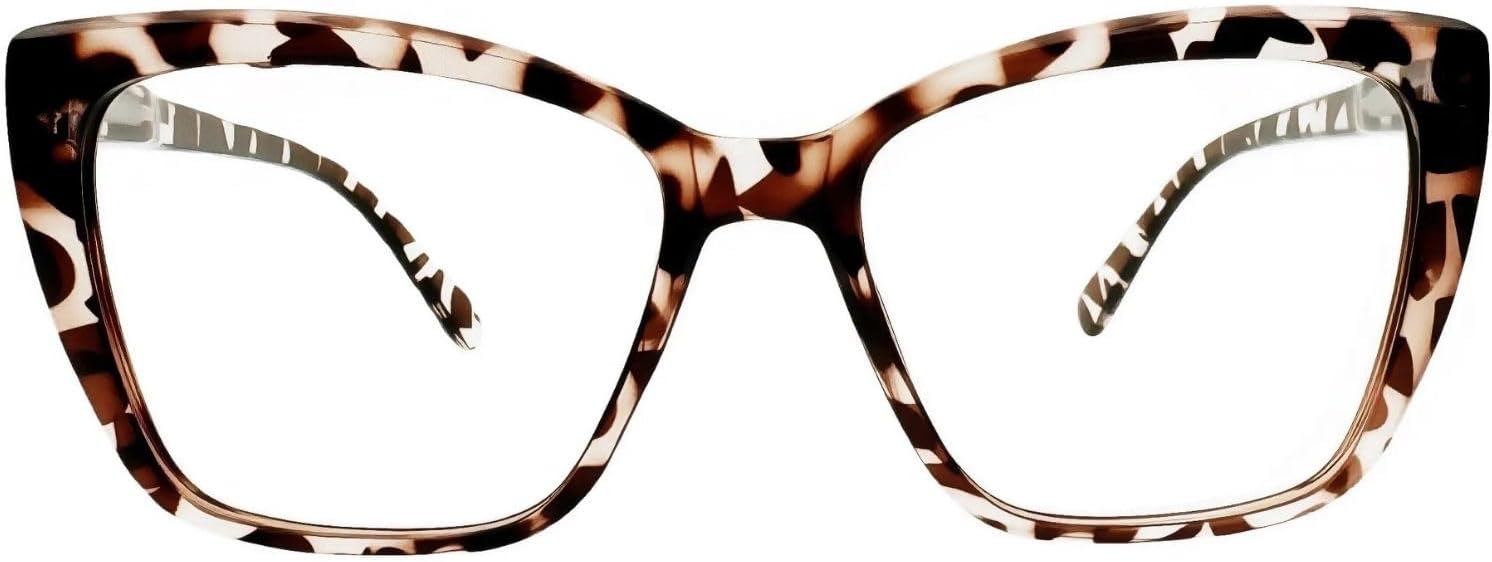 Oversized CatEye Reading Glasses for Women - Retro Style Frame, Blue Light Blocking Readers, Clear Lens, Spring Hinge