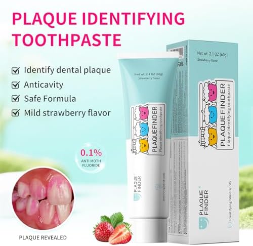 Plaque Disclosing Toothpaste for Kids, Strawberry Flavor with Fluoride, Fun Oral Health Learning Tool for Ages 3+, See & Clean Plaque in One Step, 2.1oz