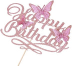 3D Butterfly Happy Birthday Cake Topper，Glitter Butterfly Birthday Cake Decorations，Baby Shower/Boys Girls Women's Birthday Party Supplies(Rose Gold Pink)