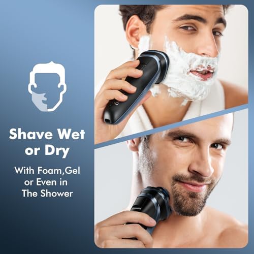 Travel Electric Razor for Men:5D Floating Head Shavers for Men, Smooth Shave Ready in Seconds - IPX7 Waterproof Wet or Dry, USB-C Rechargeable, Stainless Steel Blades