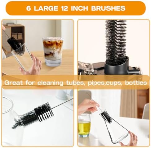 Brush Family Straw Cleaner Brush Set,6 Piece 12" Long Pipe Tube Bottle Brushes for Cleaning Narrow Neck Bottles,Coffee Maker,Glass Cups