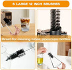 Straw Cleaner Brush Set,6 Piece 12" Long Pipe Tube Bottle Brushes for Cleaning Narrow Neck Bottles,Coffee Maker,Glass Cups