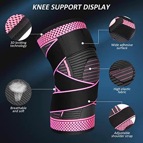 Adjustable Knee Support Brace 1 pack Compression Knee Sleeves for Men Women Use for Meniscus Tear, Arthritis, Tendinitis, Ligament Injury,Weight Lifting, Anti Slip Knee Brace (Rose Red, XX-Large)