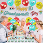 Happy Grandparents Day Cake & Cupcake Toppers Set – 1PC Love Grandma & Grandpa Cake Topper + 12PCS Cupcake Picks – Retirement, Birthday, Anniversary Elderly Party Decorations