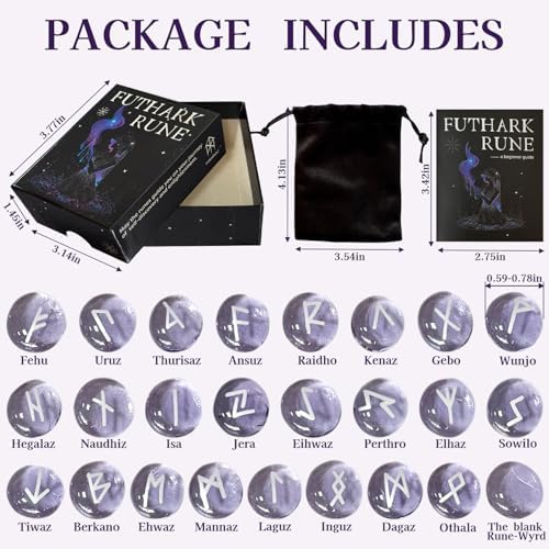 Runes Set, 25Pcs Purple Rune Stone Set with Guide Book, Velvet Bag, Viking Runas for Beginners, Ritual/Pagan/Meditation/Divination/Witchcraft