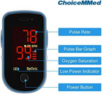 CHOICEMMED Finger Pulse Oximeter - Blue Blood Oxygen Monitor with Batteries - Portable O2 Saturation Sensor in Carry Pouch
