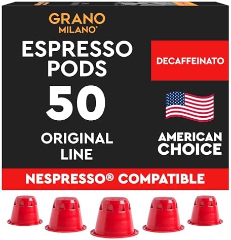 Grano Milano Ristretto Decaf - 50 Espresso Pods Compatible with Nespresso Original line, Medium Roast - Intensity 10/12, Coffee Capsules Made in Italy Espresso Coffee