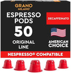 Grano Milano Ristretto Decaf - 50 Espresso Pods Compatible with Nespresso Original line, Medium Roast - Intensity 10/12, Coffee Capsules Made in Italy Espresso Coffee