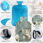 Elegant Cute Bird Flower Hot Water Bottle with Cover 2L Large Hot Water Bag for Menstrual Cramps, Neck and Shoulder Pain Relief, Hot Cold Therapy, Hand Feet Warmer