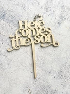 Wooden Here Comes The Son Cake Topper,Here Comes The Son Baby Shower Cake Decorations for Sunshine Decorations Boho Sunshine Retro Boy Baby Shower Party Supplies