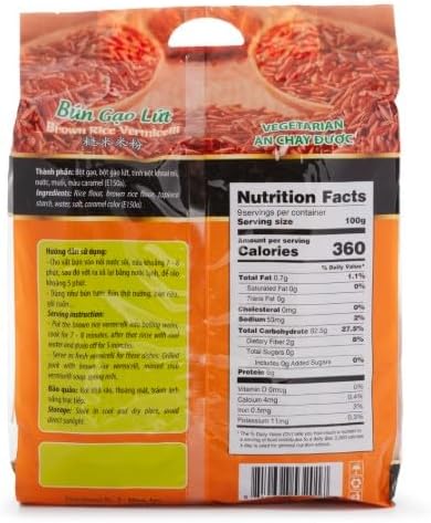 Vietnamese Rice Stick Vermicelli Noodle 100% Natural Ingredients, Bun Tuoi Vietnam, Non-GMO, Gluten Free, No Additives, 2 LB (Pack of 1) (Brown Rice Vermicelli)