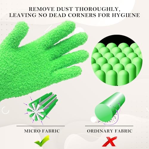 Evridwear Microfiber Dusting Gloves, Dusting Cleaning Glove for Plants, Blinds, Lamps and Small Hard to Reach Corners, 5 Pairs (Green L/XL)
