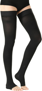 Thigh High Medical Compression Stockings for Women & Men,20-30 mmHg Thigh High Compression Socks,Open Toe Graduated Support Hose with Silicone Dot Band-Ideal for Varicose Veins,Edema,Swelling