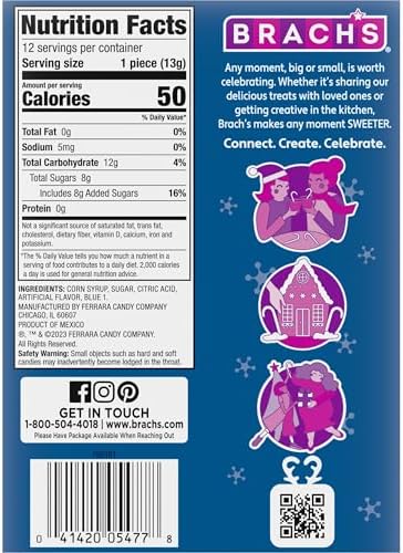 Brach's Blueberry Candy Canes, Christmas Candy, Holiday Ornaments, 5.3 oz Box, 12 Count