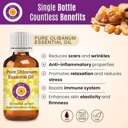 dève herbes Olibanum Essential Oil (Boswellia carterii) Pure | Non-Sticky | Non-Greasy | Lightweight | Men & Women | All Skin Types | Steam Distilled 15ml (0.5 oz)