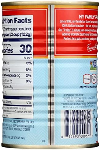 Mutti Finely Chopped Tomatoes with Basil, No Additives or Preservatives, Vegan, Gluten Free & Non-GMO, 14 Oz (Pack of 12)