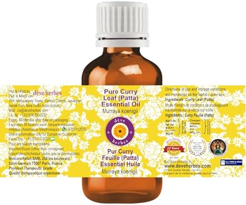 dève herbes Curry Leaf (Patta) Essential Oil (Murraya koenigii) Pure | Non-Sticky | Non-Greasy | Lightweight | Men & Women | All Skin Types | Steam Distilled 10ml (0.33 oz)