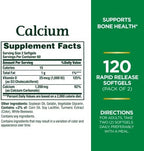 Nature's Bounty Calcium 1200 mg with Vitamin D3 - Bone Health Softgels, Calcium and Vitamin D Supplement, 120 Ct (2-Pack)