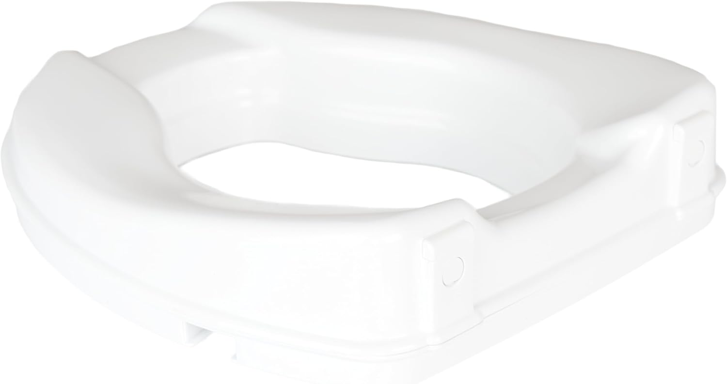 Homecraft Savanah Raised Toilet Seat 2" Without Lid, Elongated & Elevated Lock Seat Support for Elderly, Handicapped and Disabled Users, White Colour