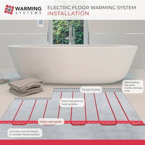 15 Sqft Electric Radiant Floor Heating Cable Kit – 120V Heated Tile Floor System with UWG5 Programmable Thermostat, Sensor, Installation Monitor & 25 Year Warranty, Made in the USA