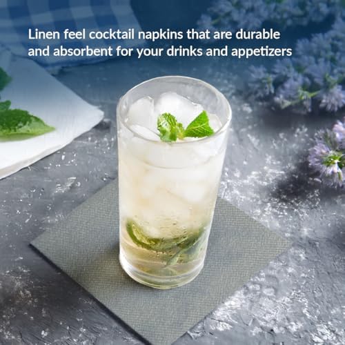 PAW - 100-Pack Disposable Linen-Feel Cocktail Napkins 4" x 4", Gray Premium Paper Napkins for Parties, Elegant Cloth-Like Beverage Napkins For Bars, Restaurants, Made in Europe