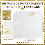 Fuutreo 100 Pcs Wedding Linen Feel Napkins Pocket Disposable Flatware Airlaid Paper Absorbent Dinner Napkins for Wedding Shower Engagement Party Decorations(Gold)
