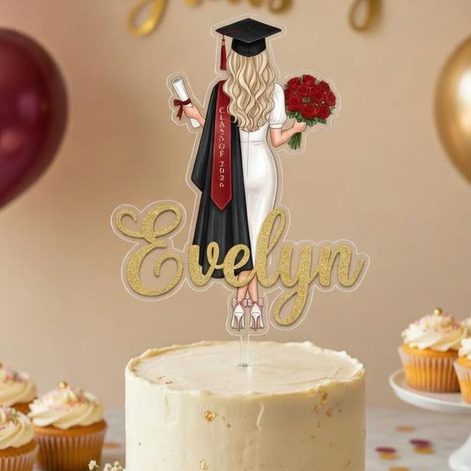 Personalized Graduation Cake Topper, Custom Name Class of 2026 Cake Decoration, Graduation Party Cake Topper for High School College Senior, Custom Acrylic Cake Topper Keepsake Style4