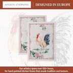 100% Cotton Kitchen Towel Campagne Maison d' Hermine Set of 2 Super Soft Highly Absorbent Hotel Quality Quick Drying Cleaning Dishcloth Tea Bar Towels Spring/Summer (Coq, 20"x27.50")