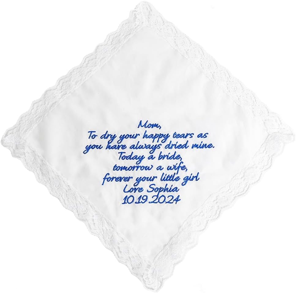 Custom Embroidered Handkerchief with Your Own Words,Unique Bridal Gift for Happy Tears,Personalized Wedding Hankie Gift