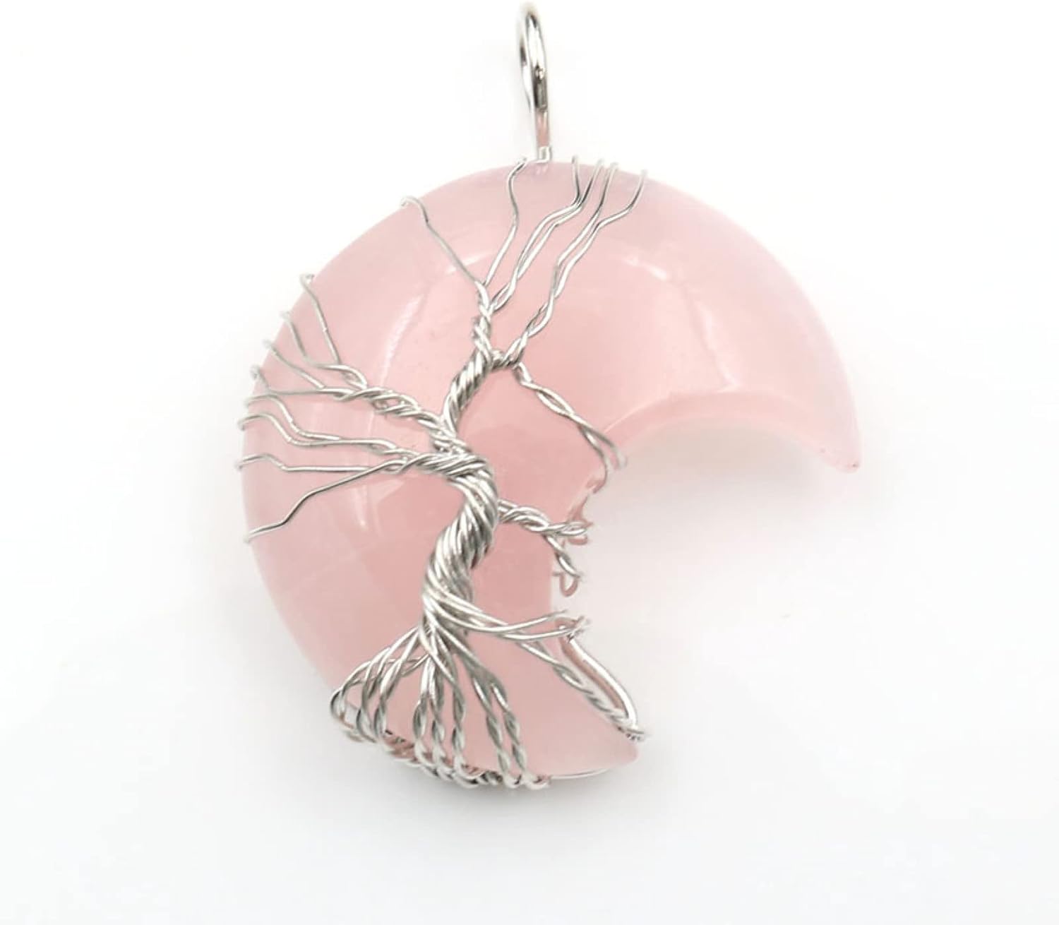 Plated Wire Wrap Tree of Life Crescent Moon Opalie Opal Pendant Green Aventurine,Rose Pink Quartz