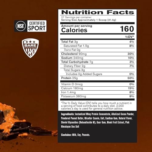 BARE PERFORMANCE NUTRITION, BPN Whey Protein + Casein Protein Powder Blend, Chocolate Peanut Butter, 25g Protein per Serving Supports Lean Muscle Recovery, 27 Servings, Third Party Tested