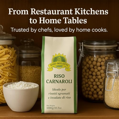 Riso Melotti Carnaroli – Premium Italian Rice for Risotto – Firm Texture, Low Starch – Ideal for Risotto & Rice Salads – Product of Italy – 2.2lb (1kg) Bag
