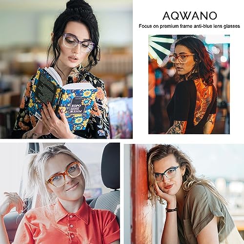 AQWANO Trendy Oversized Cat Eye Reading Glasses Women, Computer Blue Light Blocking Designer Readers Anti Uv/Glare/Eyestrain Magnifying Eyeglasses, 0.0
