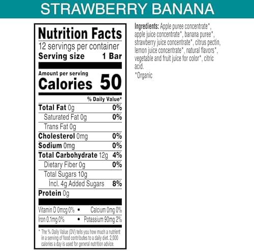 Pure Organic Layered Fruit Bars, Gluten Free, Vegan Fruit Snacks, Strawberry Banana (2 Boxes, 24 Bars)