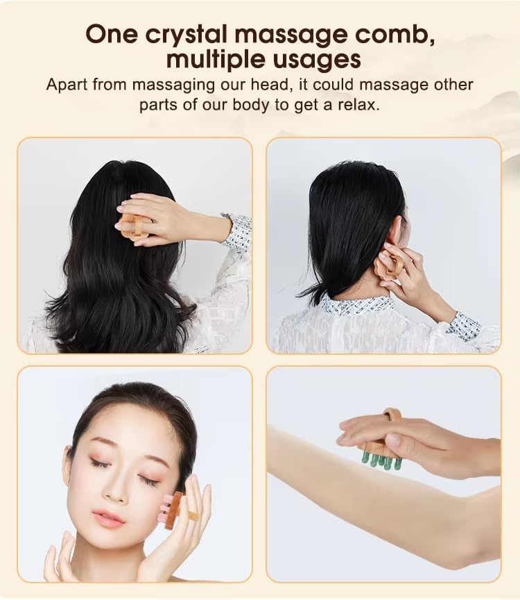 Scalp Massage Comb, Natural Jade Gua Sha and Wooden Massage Brush, Head Massager for Stress Relax,Scalp Care, Body Guasha Tool for Meridian, Cellulite Removing and Neck Lymphatic Drainage