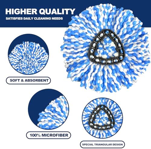 2-Tank Spin Mop Replacement Head, 3 Pack Mop Head Replacement, Microfiber, Machine Washable, Easy to Replace and Deep Cleaning