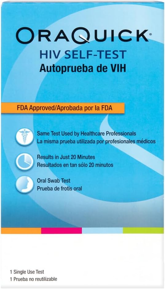 OraQuick® HIV Self-Test, Oral Fluid Rapid HIV Test for HIV-1 & HIV-2 Detection, Quick & Easy Pain Free Home Testing Kit with Results in 20 Minutes, Ages 14+, 6ct Case