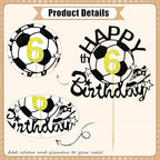 Soccer Ball Happy 6th Birthday Cake Topper - Black Glitter Football Theme Cake Decorations for 6 Year Old Soccer Themed Birthday Party Decoration Supplies
