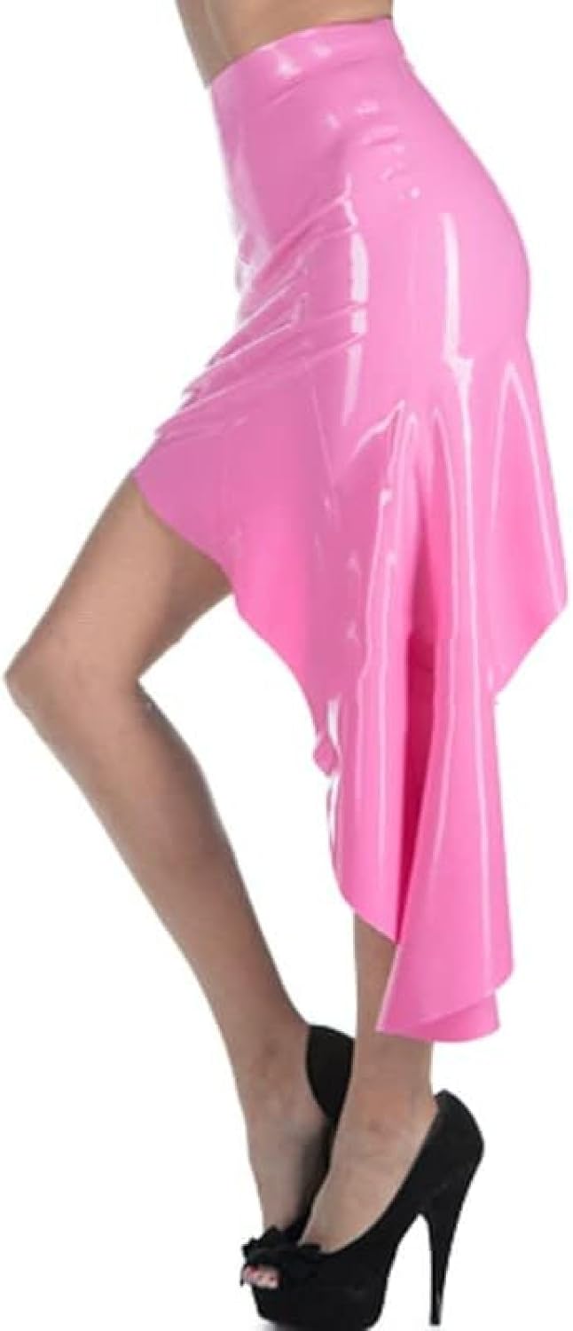 Metallic Pink Sexy Latex Skirts with Irregularly Shaped Without Zipper Rubber Bottoms,Pink,Large
