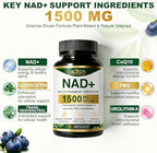 NAD+ Supplement 1500mg, NR NMN Replacement with Resveratrol, Urolithin A, CoQ10 & Quercetin - NAD Plus for Cellular Energy, Healthy Aging & Stamina for Women & Men - 120 Capsules