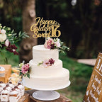 Happy Golden Sweet 16 Cake Topper - Happy 16th Birthday Cake Decorations - Sweet Sixteen, Hello 16, 16th Birthday Party Decorations Gold Glitter