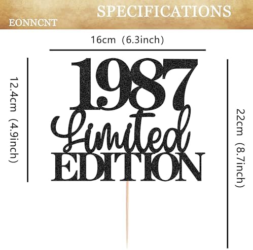 Limited EDITION 1987 Cake Topper - Black Glitter Happy 39th Birthday Party Cake Decoration Supplies, Cheer to 39 Years Cake Bunting Decor for 39th Birthday Party Photo Booth Props