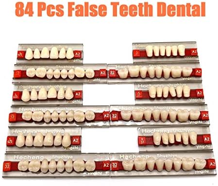 84 Pcs False Teeth Dental Complete Acrylic Resin Denture Teeth, 3 Sets Whole Teeth Synthetic Polymer Denture Tooth, 23 Shade A2 Upper + Lower Dental Materials for Replacement, DIY or Halloween