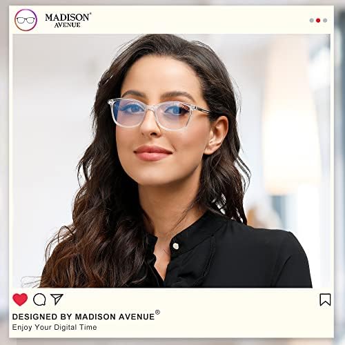 Madison Avenue Blue Light Blocking Glasses Anti Eyestrain UV Glare Blue Light Glasses for Women TV Phone Computer Gaming Eyeglasses (Clear)