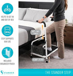 Stander Step-Stool, Portable Step with Adjustable Handles for Seniors and Elderly Adults, Extra Wide Heavy Duty Step-Ladder for Fall Prevention, Grab Bars, Motion Activated LED Light, White