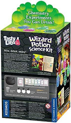 Tasty Labs Wizard Potion Science Kit - Make 5 Magical Potions, Chemistry Experiments Safe to Drink, Includes Cauldron & Wand - Study Reactions, Polymers & More