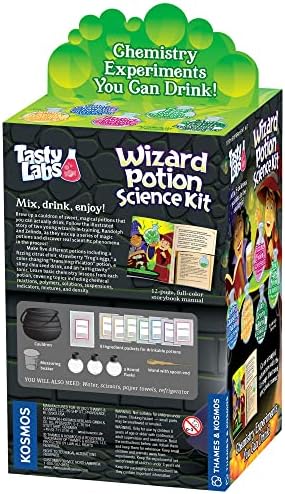 Tasty Labs Wizard Potion Science Kit - Make 5 Magical Potions, Chemistry Experiments Safe to Drink, Includes Cauldron & Wand - Study Reactions, Polymers & More